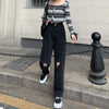 Jeans Women Black Hole Street Style Spring All-match Feminine Vintage Full Length Hipster Denim Cozy Simple Student Kpop