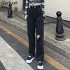 Jeans Women Black Hole Street Style Spring All-match Feminine Vintage Full Length Hipster Denim Cozy Simple Student Kpop