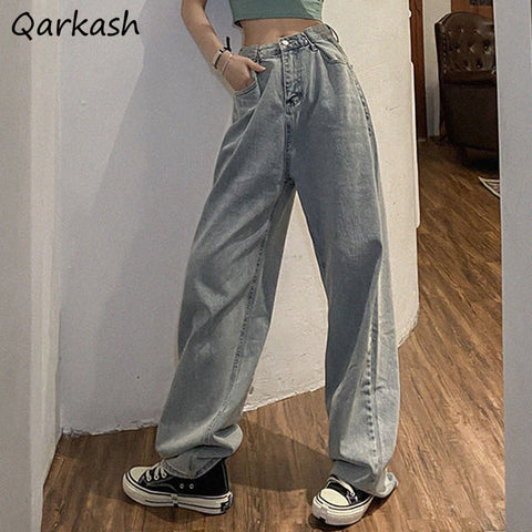 Jeans Women Full Length High Waist Summer Baggy Simple All-match Streetwear Female Casual Vintage Cool Korean Style New