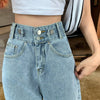 Jeans Women Full-length High Waist Straight Loose Casual Korean Style Button Fly Pocket Chic Trendy Zipper Streetwear All-match