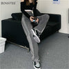 Jeans Women Gray Ins Unique Trendy Aesthetic Mujer Baggy Side Stripe Wide Leg Distressed All-match Autumn Boyfriend Streetwear