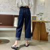 Jeans Women Harajuku Dark Blue Office Lady Vintage All-match Simple Solid Female Trendy Baggy Korean Style Retro Classic Casual