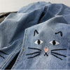 Jeans Women Harajuku Kawaii Cat Embroidery Korean Style Trousers Womens Pockets Button Straight Loose Streetwear Female Pant