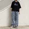Jeans Women Harajuku Loose Vintage Sunflower Printed Denim Blue Womens Casual Streetwear Boyfriend Straight Trousers Unisex New
