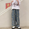 Jeans Women Harajuku Loose Vintage Sunflower Printed Denim Blue Womens Casual Streetwear Boyfriend Straight Trousers Unisex New