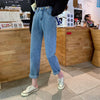 Jeans Women High Waist Autumn Stylish Friend Chic Teens Denim Straight Trouser All-match Simple Womens Ankle-Length Trousers