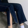 Jeans Women High Waist Dark Blue Side-slit Ankle-Length Retro Chic Korean Style Slim Fall 2022 Soft Regular Simple Denim Trouser