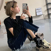 Jeans Women High Waist Dark Blue Side-slit Ankle-Length Retro Chic Korean Style Slim Fall 2022 Soft Regular Simple Denim Trouser
