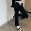 Jeans Women High Waist Dark Blue Side-slit Ankle-Length Retro Chic Korean Style Slim Fall 2022 Soft Regular Simple Denim Trouser
