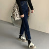 Jeans Women High Waist Dark Blue Side-slit Ankle-Length Retro Chic Korean Style Slim Fall 2022 Soft Regular Simple Denim Trouser