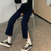 Jeans Women High Waist Dark Blue Side-slit Ankle-Length Retro Chic Korean Style Slim Fall 2022 Soft Regular Simple Denim Trouser