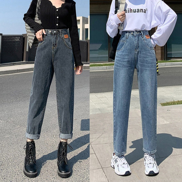 Jeans Women High-waist Straight Loose Ankle-length Denim Trousers Ladies Vintage Casual All-match Street-wear Ulzzang Fashion