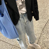 Jeans Women Hole Ankle-length High Waist Korean Style BF Straight Casual Denim Retro Harajuku Streetwear Womens All-match Trendy