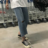 Jeans Women Hole Pockets Zipper Irregular Ankle-Length Loose Straight Denim High Waist Korean Style Chic Womens Streetwear Daily