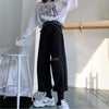 Jeans Women Korean Style All-match High Waist Simple Students Leisure Full-length Black Ripped Hole Straight Leg Trousers Trendy