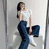 Jeans Women Loose Straight Do Old All Match High Waist Trendy Summer Full Length Dark Blue Korean Style Student Chic Femme Ins