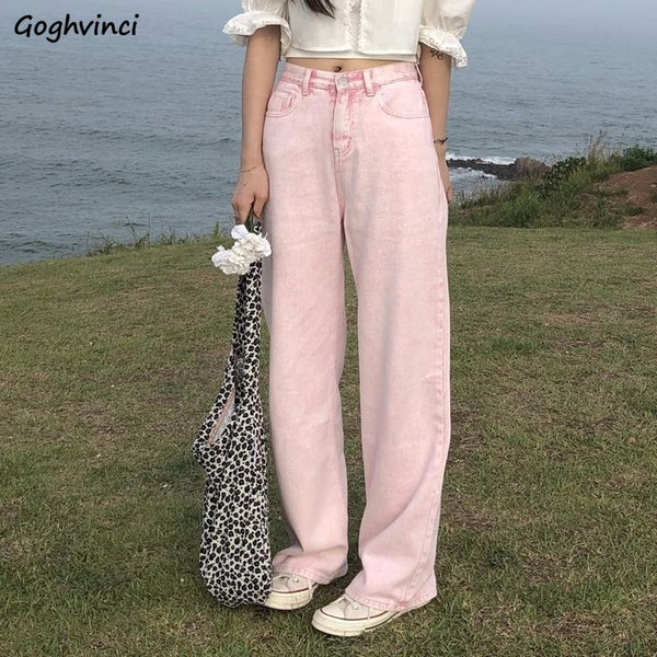 Jeans Women Mopping Denim Trousers Kpop High Waist Chic Streetwear Pink Students Vintage Harajuku Loose Ulzzang Stylish