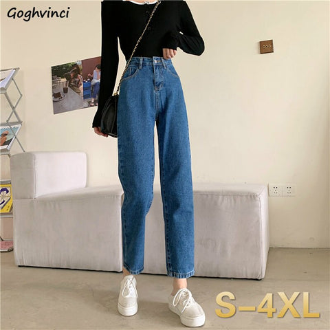 Jeans Women Plus-size 4XL Vintage Streetwear Straight Leg Jean High-waiste Baggy Denim Trousers Ladies Casual All-match Ulzzang