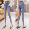 Jeans Women Pocket Skinny Button Slim Womens Retro Korean Style Hollow Out Harajuku Elegant Streetwear Leisure All-match Ins