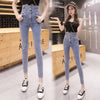 Jeans Women Pocket Skinny Button Slim Womens Retro Korean Style Hollow Out Harajuku Elegant Streetwear Leisure All-match Ins