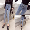 Jeans Women Pocket Skinny Button Slim Womens Retro Korean Style Hollow Out Harajuku Elegant Streetwear Leisure All-match Ins