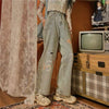 Jeans Women Ripped Denim Trousers Printed Lovely Vintage Streetwear Teens Casual All-match Baggy Harajuku Hip Hop New