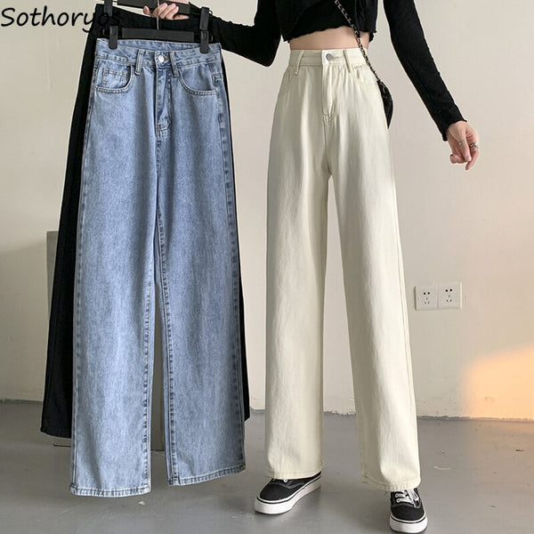 Jeans Women Solid Retro Vintage High Waist Streetwear Baggy Denim Trousers Mopping Loose Casual Chic Womens Harajuku