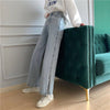 Jeans Women Solid Straight Loose Denim Korean Style Side Slit Full-length College Trendy All-match Female Bottom Chic