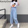 Jeans Women Solid Vintage High Waist Wide Leg Denim Trousers Simple Students All-match Loose Harajuku Womens Chic Casual