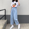 Jeans Women Solid Vintage High Waist Wide Leg Denim Trousers Simple Students All-match Loose Harajuku Womens Chic Casual