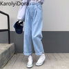 Jeans Women Solid Vintage High Waist Wide Leg Denim Trousers Simple Students All-match Loose Harajuku Womens Chic Casual