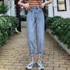 Jeans Women Spring Button Spliced High Waisted Baggy Straight Ulzzang Harajuku Teen All-match Comfort Casual Elegant