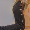 Jeans Women Spring Love Pattern Embroidery Cute Wide-leg High Waist Kawaii Students Streetwear Retro Full Length Ulzzang Chic