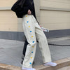 Jeans Women Straight Loose Love Heart Embroidery Casual High Waist Denim 2022  Korean Style Pantalones Streetwear Ins