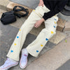 Jeans Women Straight Loose Love Heart Embroidery Casual High Waist Denim 2022  Korean Style Pantalones Streetwear Ins