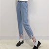 Jeans Women Strawberry Embroidery Kawaii Pockets Ankle-length Elastic Waist Girls Denim Simple All-match Korean Style Student