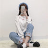 Jeans Women Strawberry Embroidery Kawaii Pockets Ankle-length Elastic Waist Girls Denim Simple All-match Korean Style Student