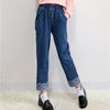 Jeans Women Strawberry Embroidery Kawaii Pockets Ankle-length Elastic Waist Girls Denim Simple All-match Korean Style Student