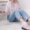 Jeans Women Strawberry Embroidery Kawaii Pockets Ankle-length Elastic Waist Girls Denim Simple All-match Korean Style Student
