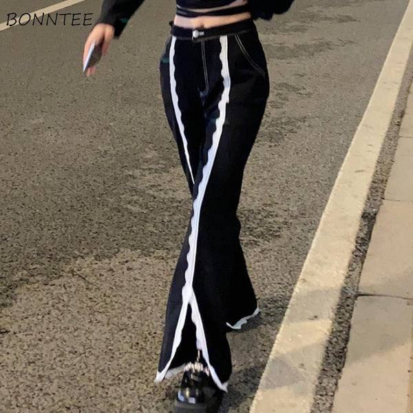 Jeans Women Students All-match Simple Straight Korean Style Full-length Black Casual Streetwear Oversize Autumn Female