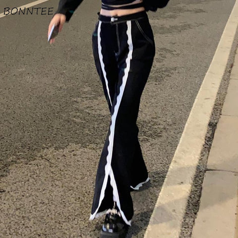 Jeans Women Students All-match Simple Straight Korean Style Full-length Black Casual Streetwear Oversize Autumn Female