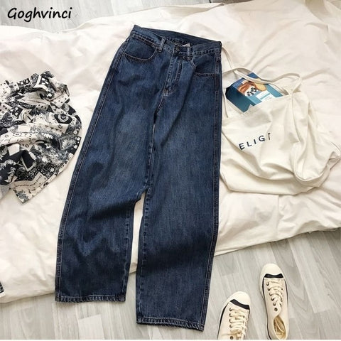 Jeans Women Wide Leg Dark Blue Denim Trousers Long All-match Spring Autumn Mopping High Waist Korean Loose Vintage Ulzzang Retro