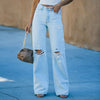 Jeans Women's Ripped Hole 2022 Fall Blue Wide Leg Pants Casual Street Women's Washed Mom's Straight Denim Pants