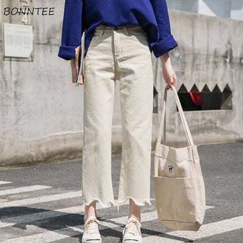 Jeans Womens Vintage Pockets Chic Simple High Waist Retro Korean Style Solid Straight Streetwear Comfortable All-match Leisure