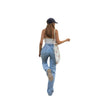 Jeans women's pants High Waist Wide Leg Pants with holes washed blue denim pants 2022