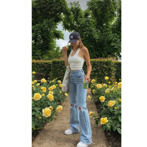 Jeans women's pants High Waist Wide Leg Pants with holes washed blue denim pants 2022