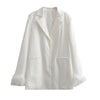 Jenny&Dave 2023 Fahsion Vintage Women Jacket Feather In Sleeve Pure White Loose Long Blazers Women