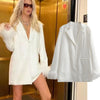 Jenny&Dave 2023 Fahsion Vintage Women Jacket Feather In Sleeve Pure White Loose Long Blazers Women