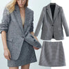 Jenny&Dave Women Sets England Style Office Lady Vintage Houndstooth Plaid Casual Blazer Women Aline High Waist Skirts
