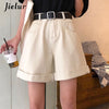 Jielur Jeans Shorts Women Crimping Straight Jeans High Waist BF Black Beigh S-XL Denim Shorts Female Summer Casual